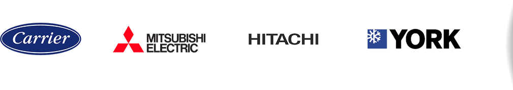 Big Shine Energy trusted brand logos: Carrier, Mitsubishi Electric, Hitachi, and York